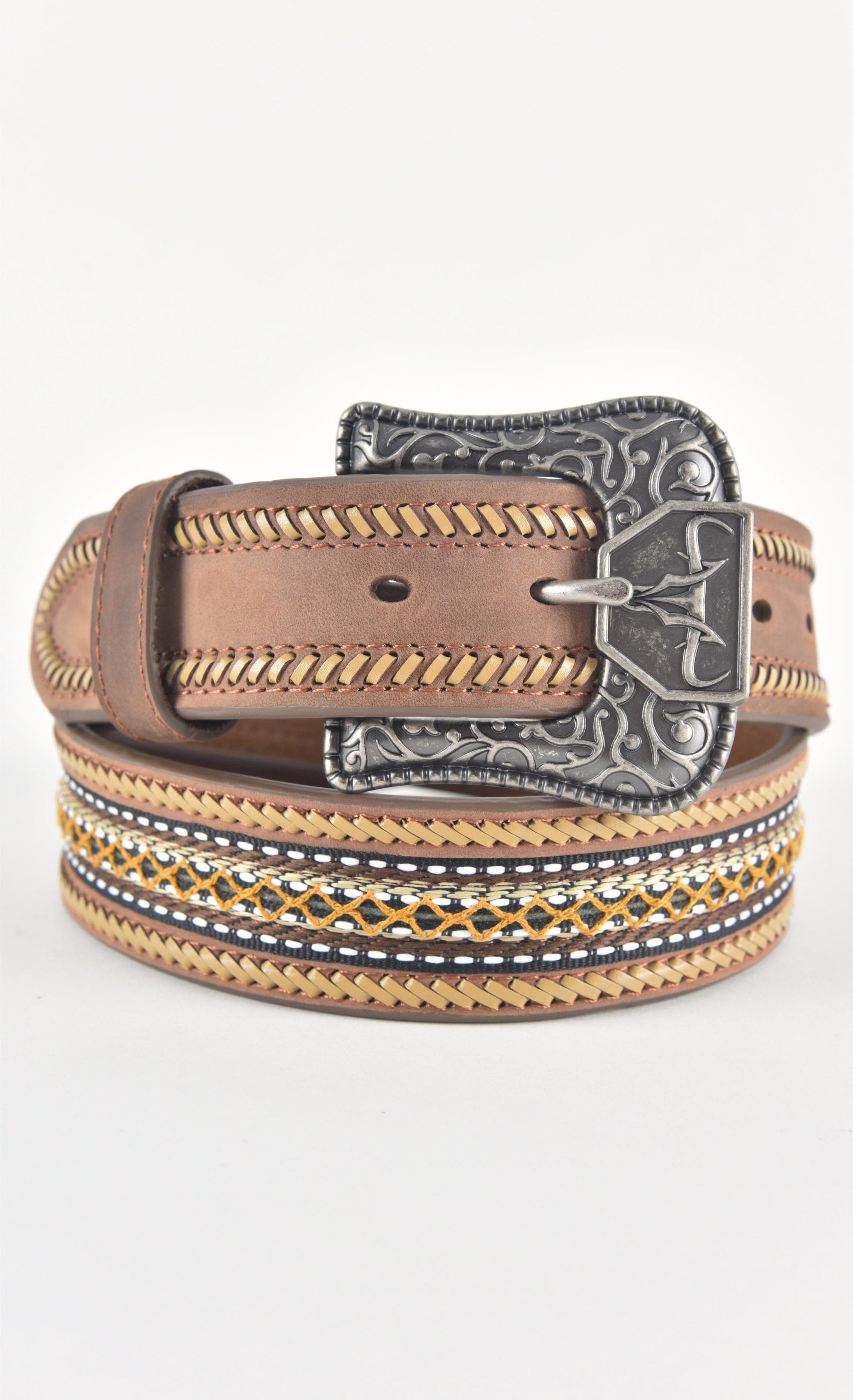 Platini Fashion Belts Mens Genuine Leather 3D Hand Stitched Belt - Brown