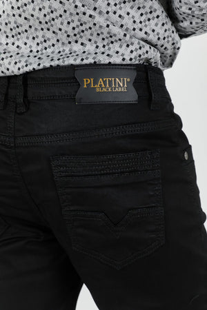 Platini Fashion Jeans Slade Men's Black Relaxed Fit Stretch Pants