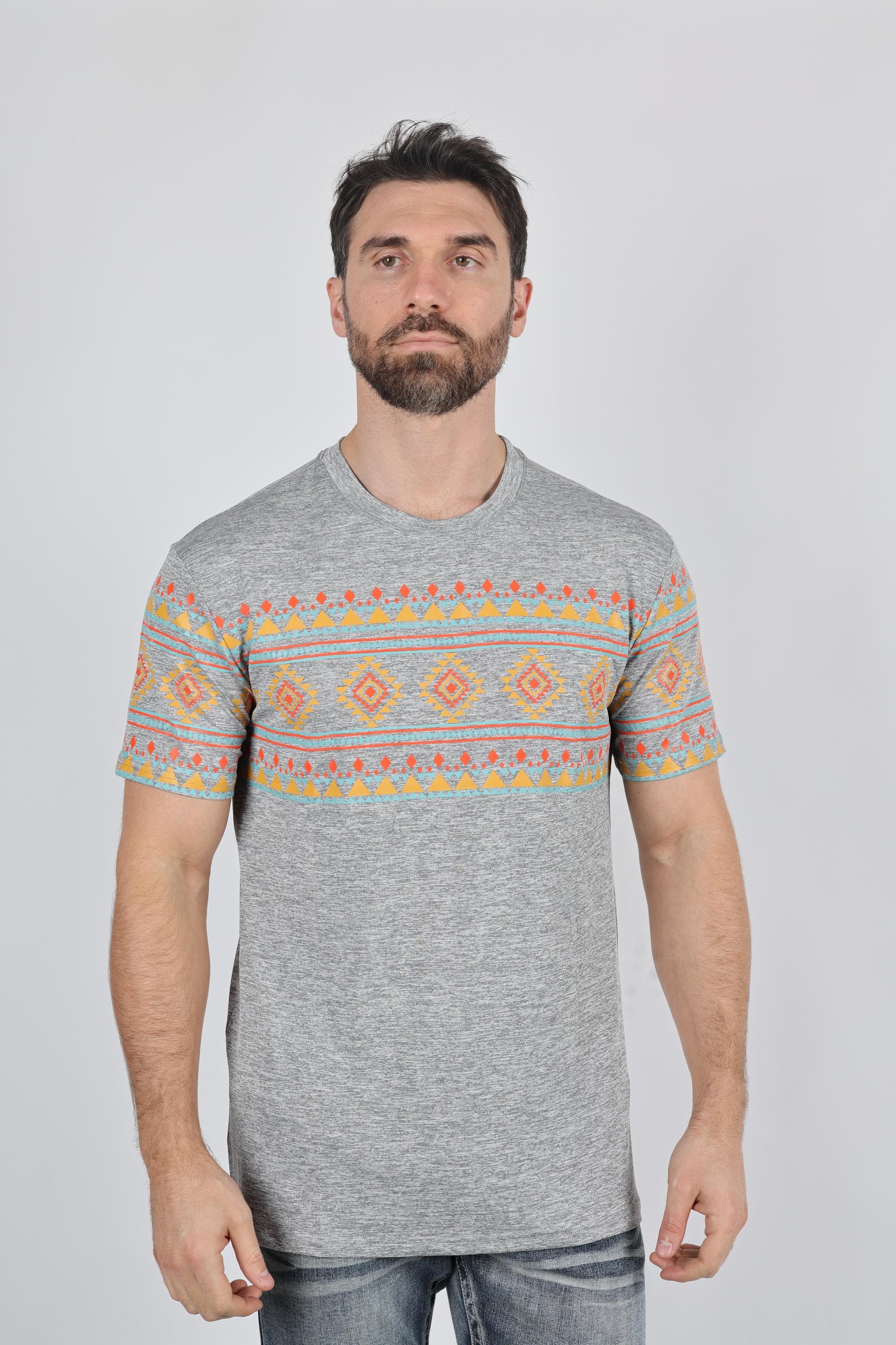 Platini Fashion Men Mens Performance Fabric Modern Fit Stretch Aztec T-Shirt