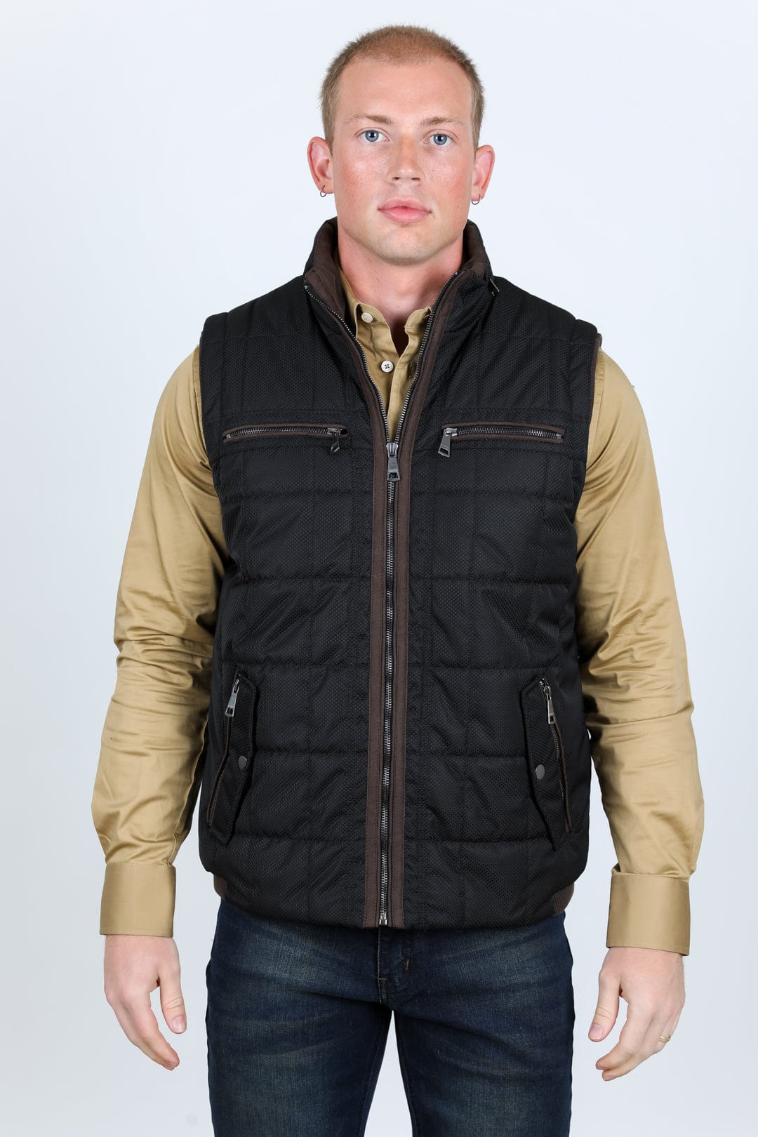 Platini Fashion Outerwear Men's Quilted Fur Lined Vest - Black