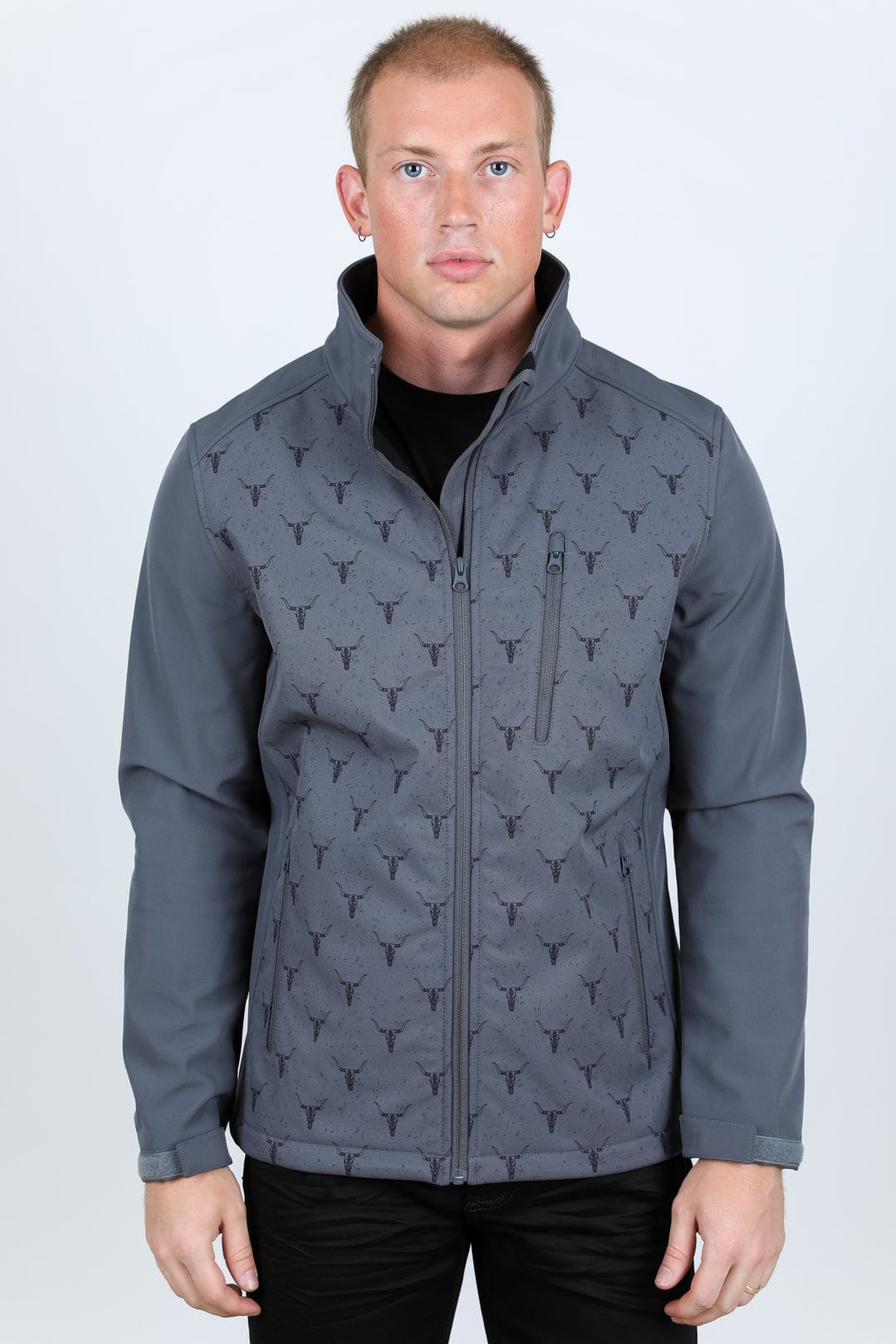 Platini Fashion Outerwear Mens Aztec Softshell Water-Resistant Jacket - Gray