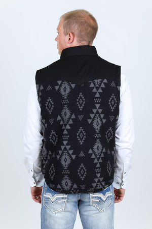Platini Fashion Outerwear Mens Ethnic Aztec Quilted Fur Lined Vest - Black/Charcoal