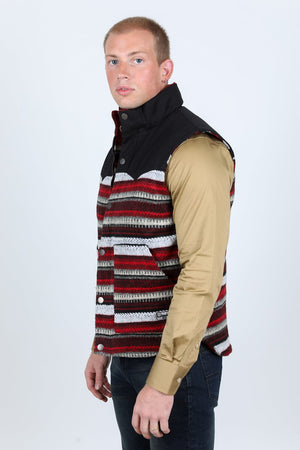 Platini Fashion Outerwear Mens Ethnic Aztec Quilted Fur Lined Vest - Red