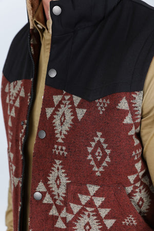 Platini Fashion Outerwear Mens Ethnic Aztec Quilted Fur Lined Vest - Rust