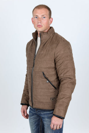 Platini Fashion Outerwear Mens Fur Lined Quilted Faux Suede Jacket - Brown