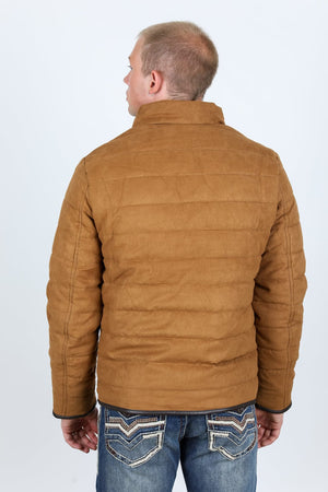 Platini Fashion Outerwear Mens Fur Lined Quilted Faux Suede Jacket - Camel