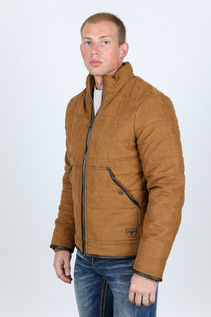 Platini Fashion Outerwear Mens Fur Lined Quilted Faux Suede Jacket - Camel