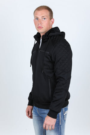 Platini Fashion Outerwear Mens Fur Lined Quilted Hooded Jacket - Black