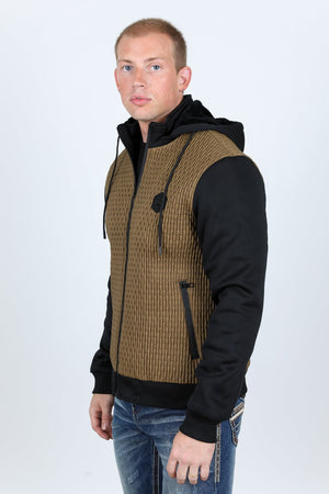 Platini Fashion Outerwear Mens Fur Lined Quilted Hooded Jacket - Camel
