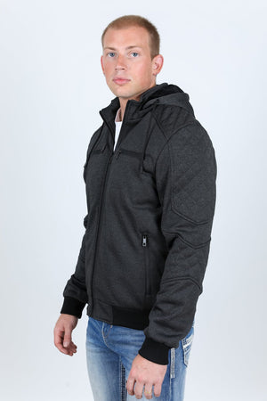 Platini Fashion Outerwear Mens Fur Lined Quilted Hooded Jacket - Charcoal