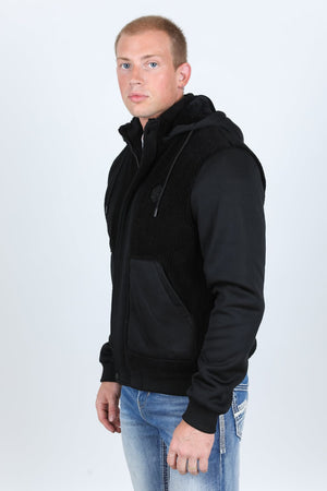 Platini Fashion Outerwear Mens Fur Lined Sherpa Hooded Jacket - Black