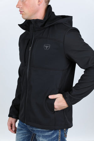 Platini Fashion Outerwear Mens Hooded Softshell Water-Resistant Jacket - Black