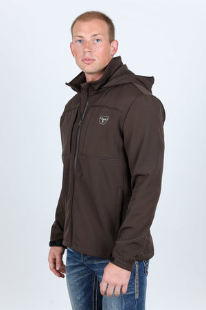 Platini Fashion Outerwear Mens Hooded Softshell Water-Resistant Jacket - Brown