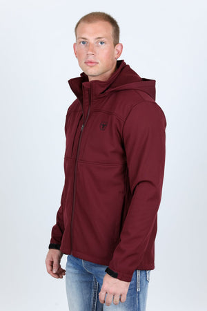 Platini Fashion Outerwear Mens Hooded Softshell Water-Resistant Jacket - Burgundy