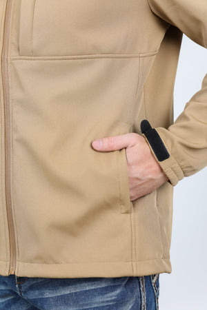 Platini Fashion Outerwear Mens Hooded Softshell Water-Resistant Jacket - Khaki