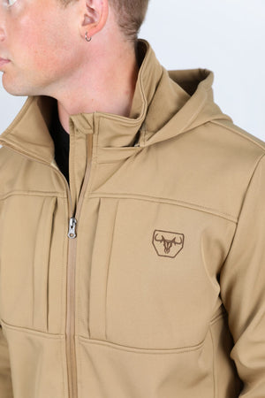 Platini Fashion Outerwear Mens Hooded Softshell Water-Resistant Jacket - Khaki