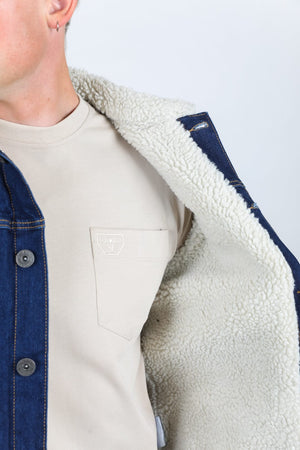Platini Fashion Outerwear Mens Sherpa Lined Denim Jacket - Indigo