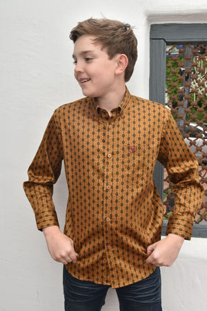 Platini Fashion Shirts Kid's Cotton Gold Aztec Digital Print Dress Shirt