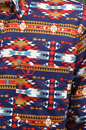 Platini Fashion Shirts Kid's Cotton Navy Aztec Digital Print Dress Shirt