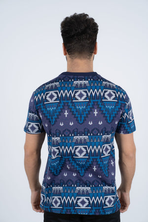 Platini Fashion Shirts Men's Cotton Navy Aztec Print T-shirt