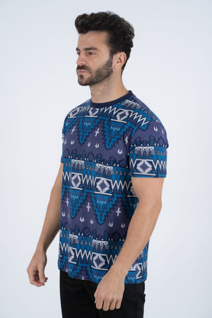 Platini Fashion Shirts Men's Cotton Navy Aztec Print T-shirt