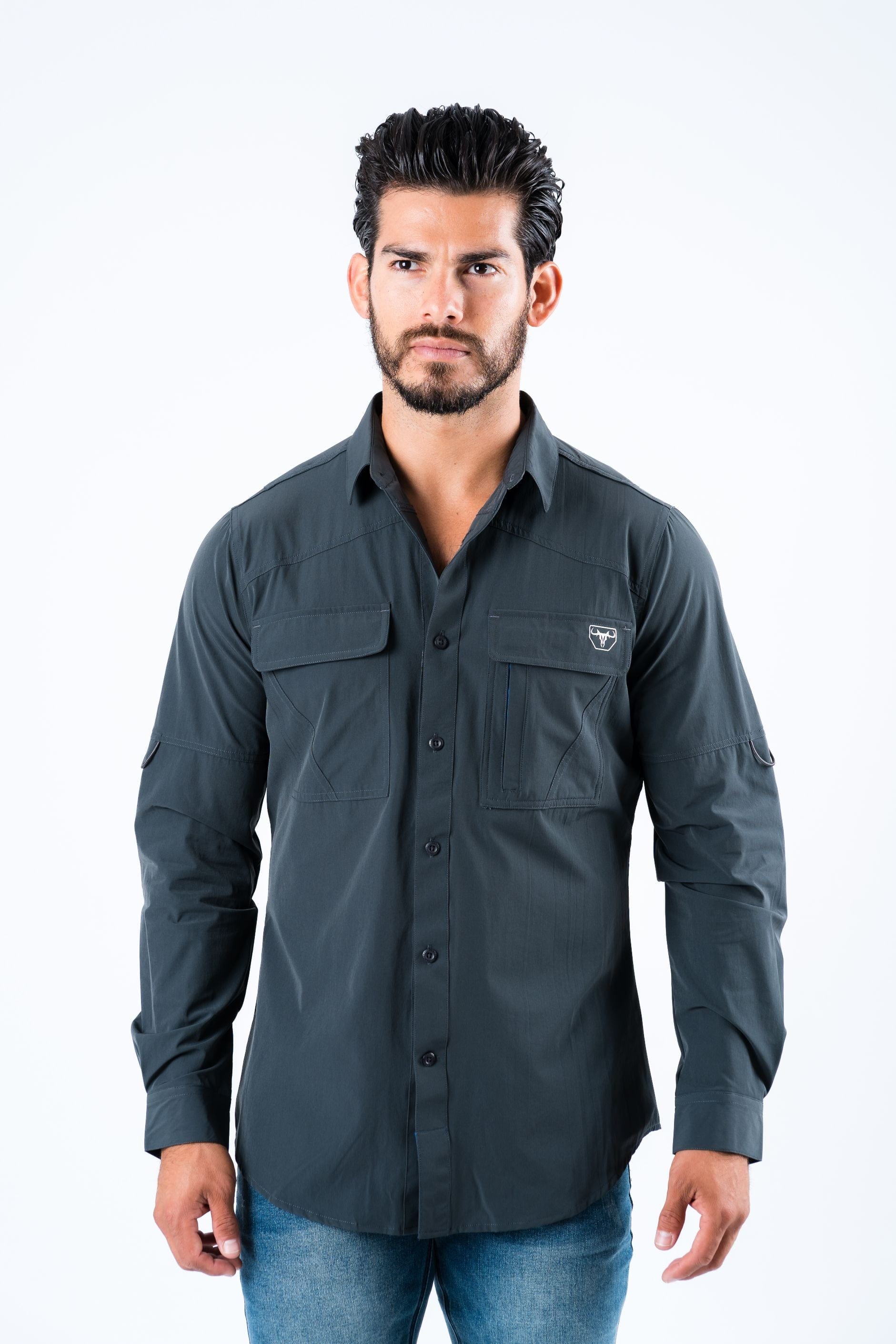 Platini Fashion Shirts Men's Fishing Charcoal Long Sleeve Shirt