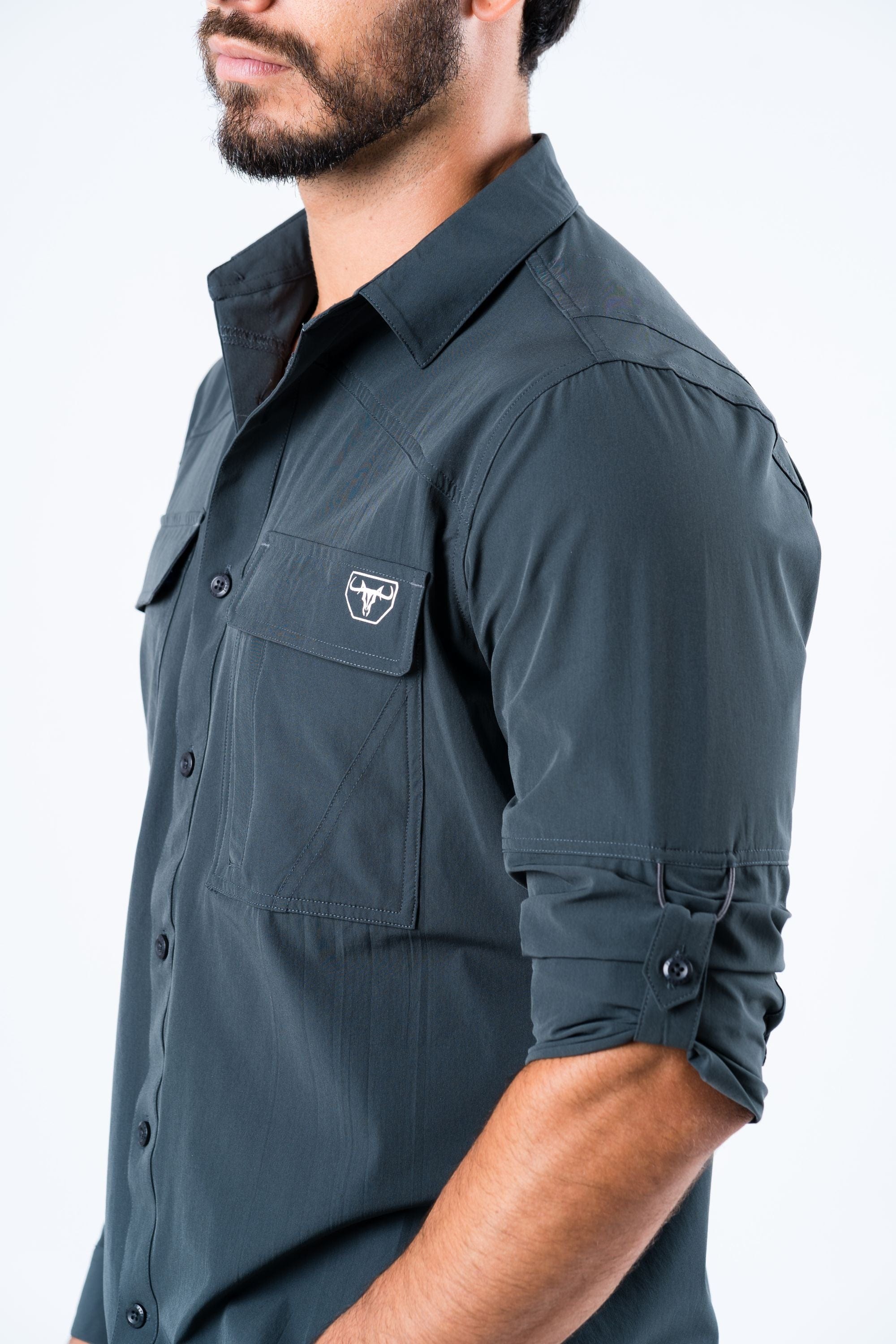 Men's Fishing Charcoal Long Sleeve Shirt | Size Large