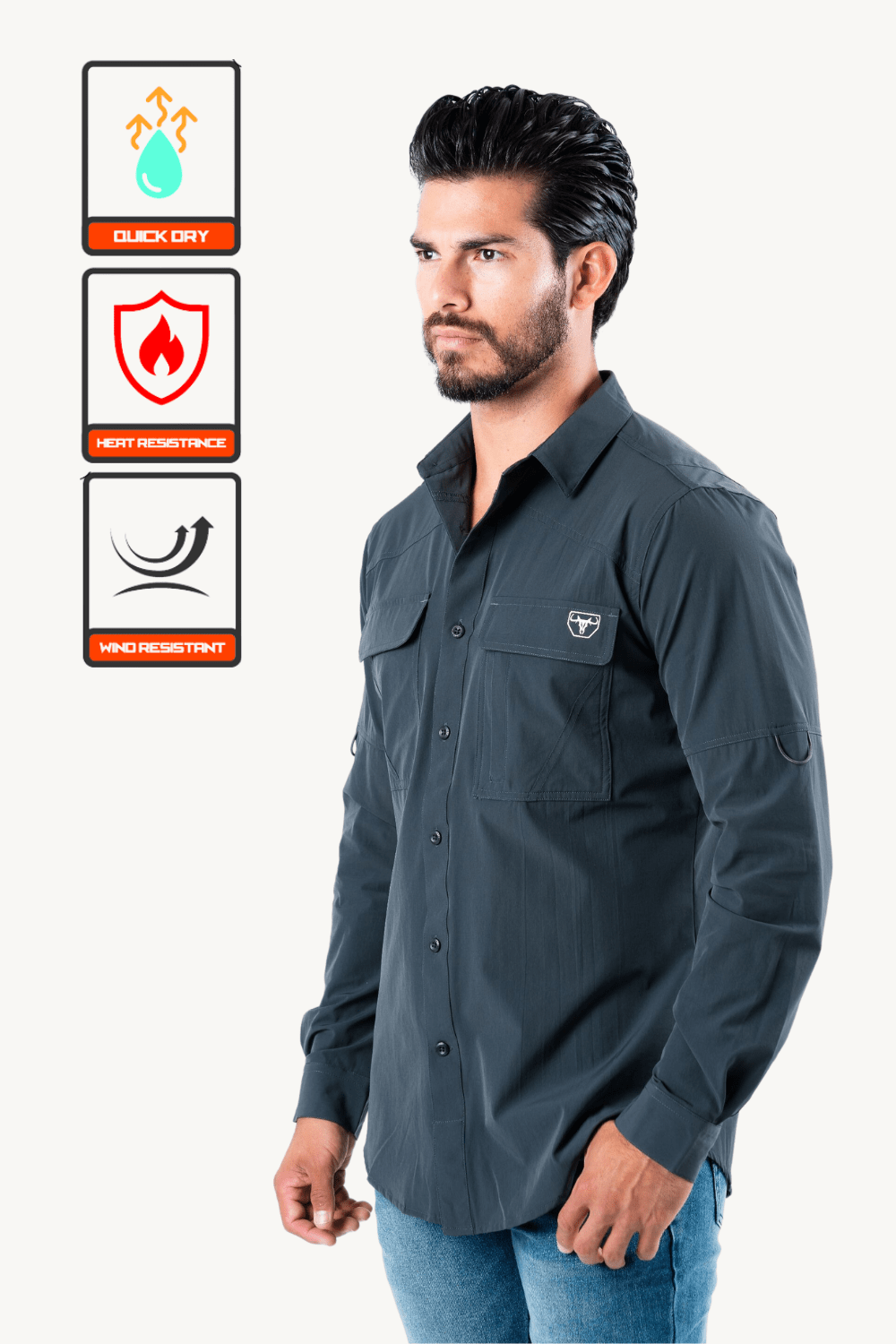 Men's Fishing Charcoal Long Sleeve Shirt | Size Large