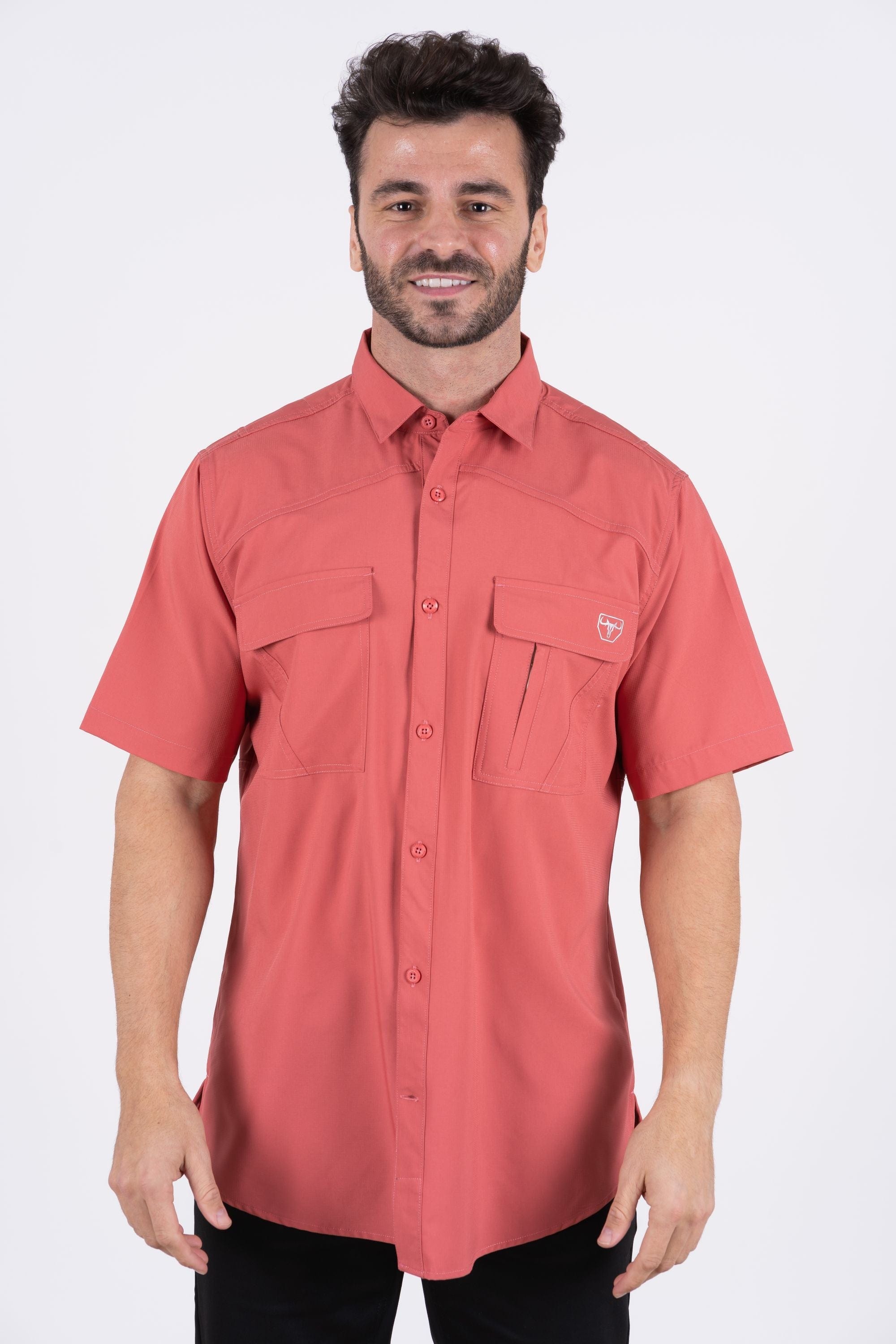 Platini Fashion Shirts Men's Fishing Salmon Short Sleeve Shirt