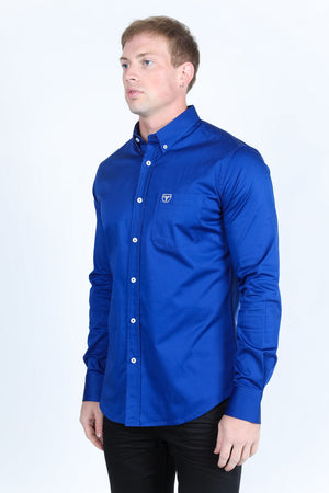 Platini Fashion Shirts Men’s Single Pocket Logo Modern Fit Stretch Dress Shirt - Royal Blue