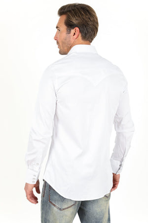 Platini Fashion Shirts Men’s Single Pocket Logo Modern Fit Stretch Dress Shirt - White