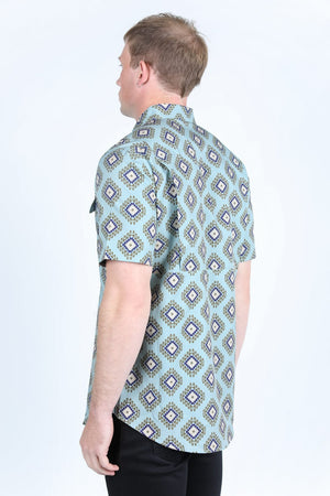 Platini Fashion Shirts Mens Classic Fit Performance Short Sleeve Aztec Print Shirt - Sage