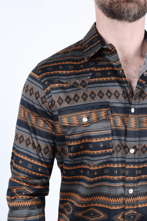 Platini Fashion Shirts Mens Cotton Modern Fit Stretch Aztec Print Long Sleeve Western Shirt
