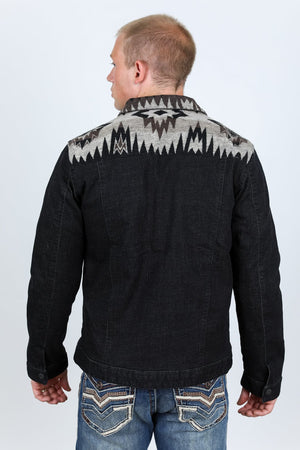 Platini Fashion Shirts Mens Ethnic Aztec Denim Jacket - Dark Indigo