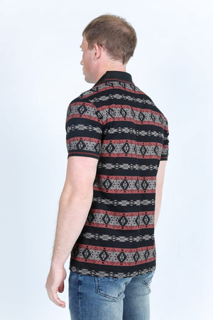 Platini Fashion Shirts Mens Modern Fit Stretch Cotton Aztec Print Polo