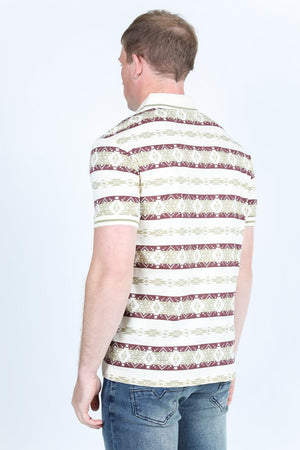 Platini Fashion Shirts Mens Modern Fit Stretch Cotton Aztec Print Polo