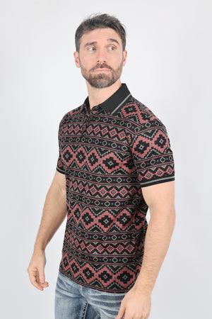 Platini Fashion Shirts Mens Modern Fit Stretch Cotton Polo with Aztec Print