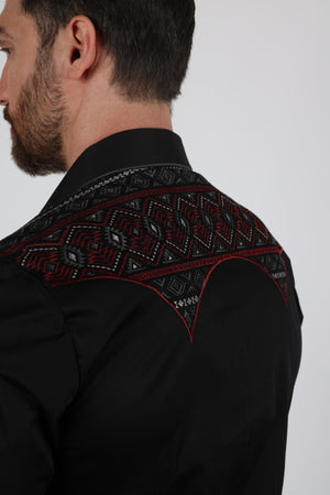 Platini Fashion Shirts Mens Modern Fit Stretch Multi-Color Aztec Embroidery Shirt