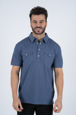 Platini Fashion Shirts Mens Pearl Snap Buttons Navy Western Polo