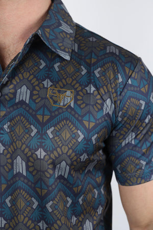 Platini Fashion Shirts Mens Performance Fabric Modern Fit Stretch Aztec Print Polo