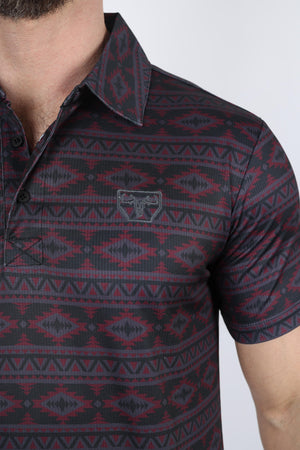 Platini Fashion Shirts Mens Performance Fabric Modern Fit Stretch Aztec Print Polo