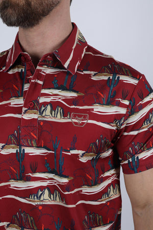 Platini Fashion Shirts Mens Performance Fabric Modern Fit Stretch Cactus Print Polo