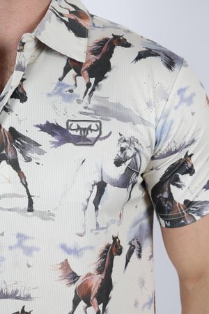 Platini Fashion Shirts Mens Performance Fabric Modern Fit Stretch Rodeo Print Polos