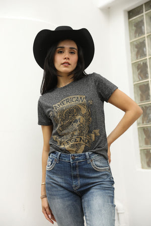 Platini Fashion Shirts Women's Cotton American Legend Graphic Print Black T-shirt