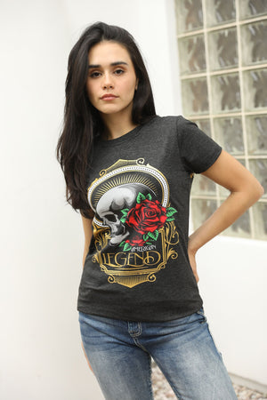 Platini Fashion Shirts Women's Cotton American Legend Graphic Print Black T-shirt