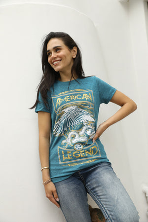 Platini Fashion Shirts Women's Cotton American Legend Graphic Print Blue T-shirt