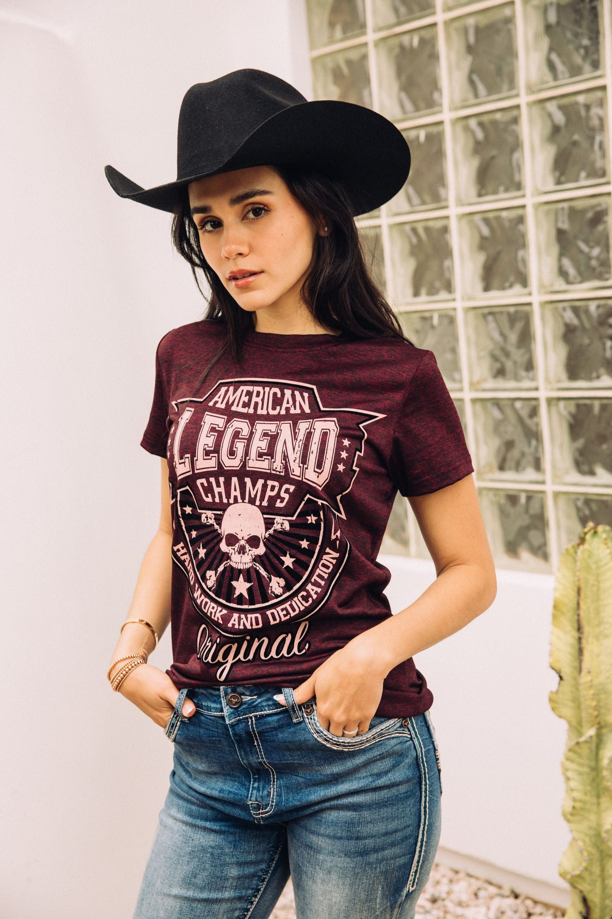 Platini Fashion Shirts Women's Cotton American Legend Graphic Print Wine T-shirt