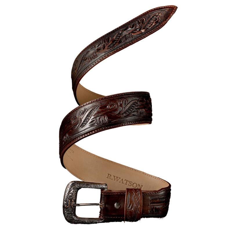 R WATSON BOOTS Belts R. Watson Men's Hand Tooled Cognac Belt RWB2360