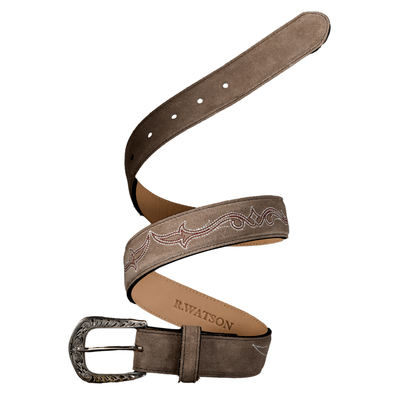 R WATSON BOOTS Belts R. Watson Women's Charcoal Suede Embroidered Belt RWBL2335