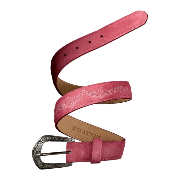 R WATSON BOOTS Belts R. Watson Women's Hot Pink Suede Embroidered Belt RWBL2363